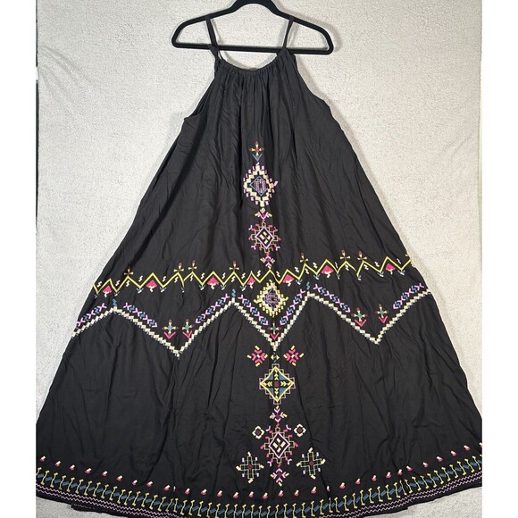NWT Anthropologie Maxi Dress Women’s Size S Black Southwestern Aztec Embroidered
